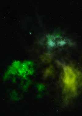 Uzayda bir yıldız alanı ve bir nebula. 3B görüntüleme