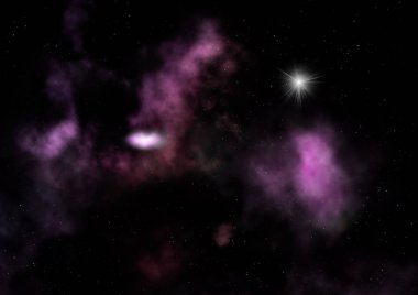 Uzayda bir yıldız alanı ve bir nebula. 3B görüntüleme