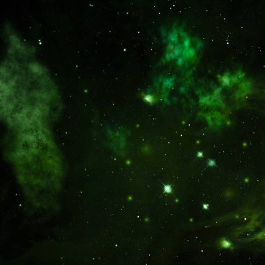 Uzayda bir yıldız alanı ve bir nebula. 3B görüntüleme