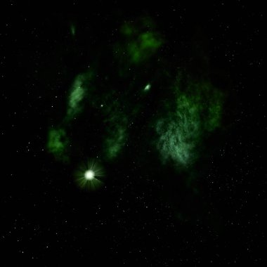 Uzayda bir yıldız alanı ve bir nebula. 3B görüntüleme
