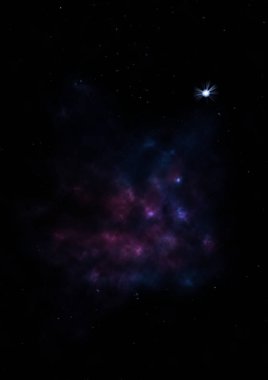 Uzayda bir yıldız alanı ve bir nebula. 3B görüntüleme