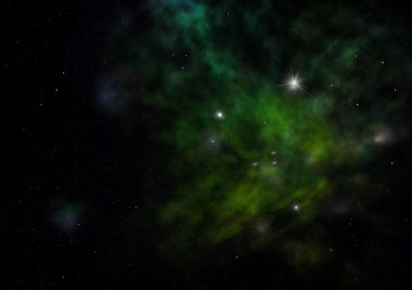 Uzayda bir yıldız alanı ve bir nebula. 3B görüntüleme
