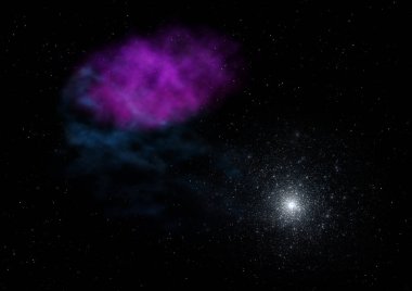 Uzayda bir yıldız alanı ve bir nebula. 3B görüntüleme