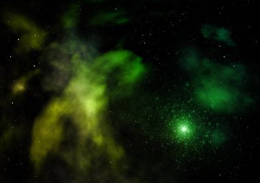 Uzayda bir yıldız alanı ve bir nebula. 3B görüntüleme