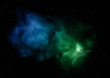 Uzayda bir yıldız alanı ve bir nebula. 3B görüntüleme