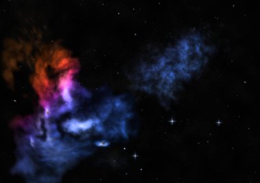 Uzayda bir yıldız alanı ve bir nebula. 3B görüntüleme
