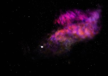 Uzayda bir yıldız alanı ve bir nebula. 3B görüntüleme