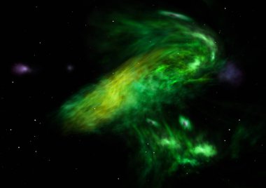 Uzayda bir yıldız alanı ve bir nebula. 3B görüntüleme