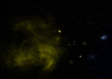 Uzayda bir yıldız alanı ve bir nebula. 3B görüntüleme