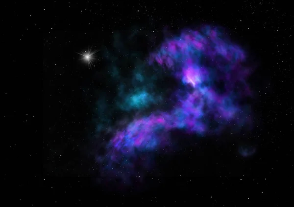 Câmp stelar în spaţiu şi nebuloase. Redare 3D — Fotografie, imagine de stoc