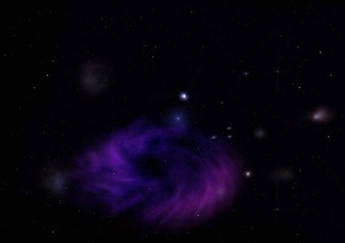 Uzayda bir yıldız alanı ve bir nebula. 3B görüntüleme