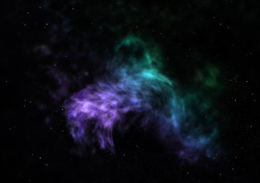 Uzayda bir yıldız alanı ve bir nebula. 3B görüntüleme