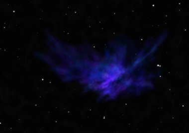 Uzayda bir yıldız alanı ve bir nebula. 3B görüntüleme