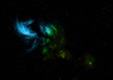 Uzayda bir yıldız alanı ve bir nebula. 3B görüntüleme