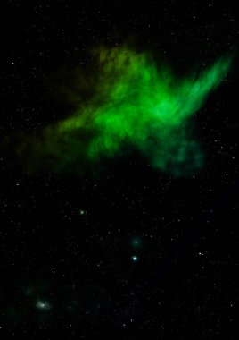 Uzayda bir yıldız alanı ve bir nebula. 3B görüntüleme