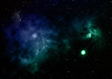 Uzayda bir yıldız alanı ve bir nebula. 3B görüntüleme