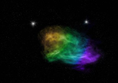 Uzayda bir yıldız alanı ve bir nebula. 3B görüntüleme