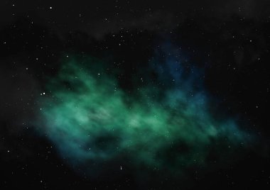 Uzayda bir yıldız alanı ve bir nebula. 3B görüntüleme