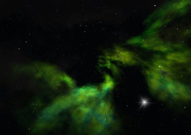 Uzayda bir yıldız alanı ve bir nebula. 3B görüntüleme