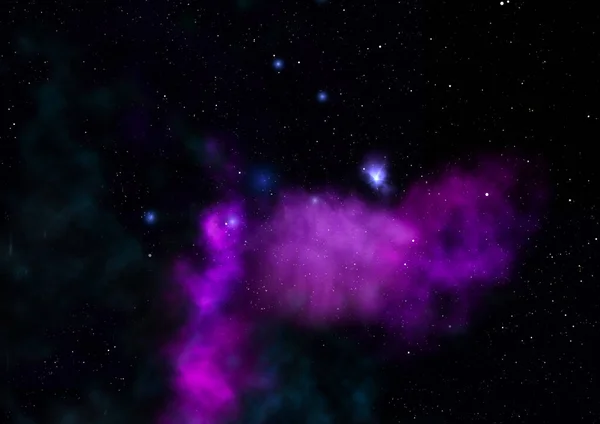 Campo estelar no espaço e uma nebulosa. Renderização 3D — Fotografia de Stock