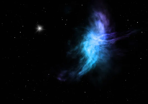 Essere brillava nebulosa e campo stellare. Rendering 3D — Foto Stock