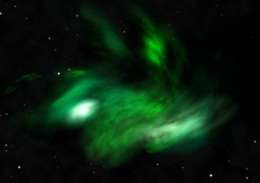 Uzaya karşı parlayan nebula ve yıldız alanı. Bu görüntünün elementleri NASA tarafından döşenmiştir. 3B görüntüleme.