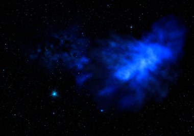 Uzayda bir yıldız alanı ve bir nebula. 3B görüntüleme
