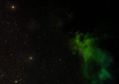 Uzayda bir yıldız alanı ve bir nebula. 3B görüntüleme