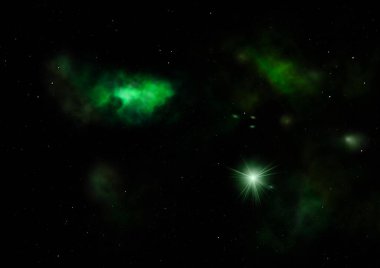 Evrendeki sonsuz uzay alanının küçük bir parçası. Bu görüntünün elementleri NASA tarafından döşenmiştir. 3B görüntüleme.