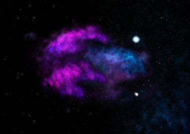 Uzayda bir yıldız alanı ve bir nebula. 3B görüntüleme