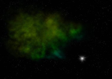 Uzayda bir yıldız alanı bir nebula ve gaz yoğunluğu. Bu görüntünün elementleri NASA tarafından döşenmiştir. 3B görüntüleme