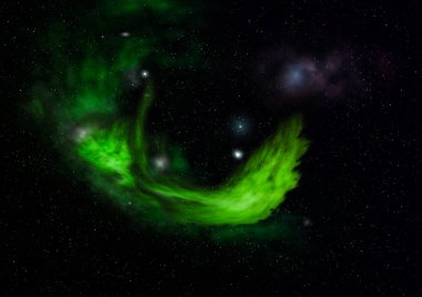 Uzaya karşı parlayan nebula ve yıldız alanı. Bu görüntünün elementleri NASA tarafından döşenmiştir. 3B görüntüleme.