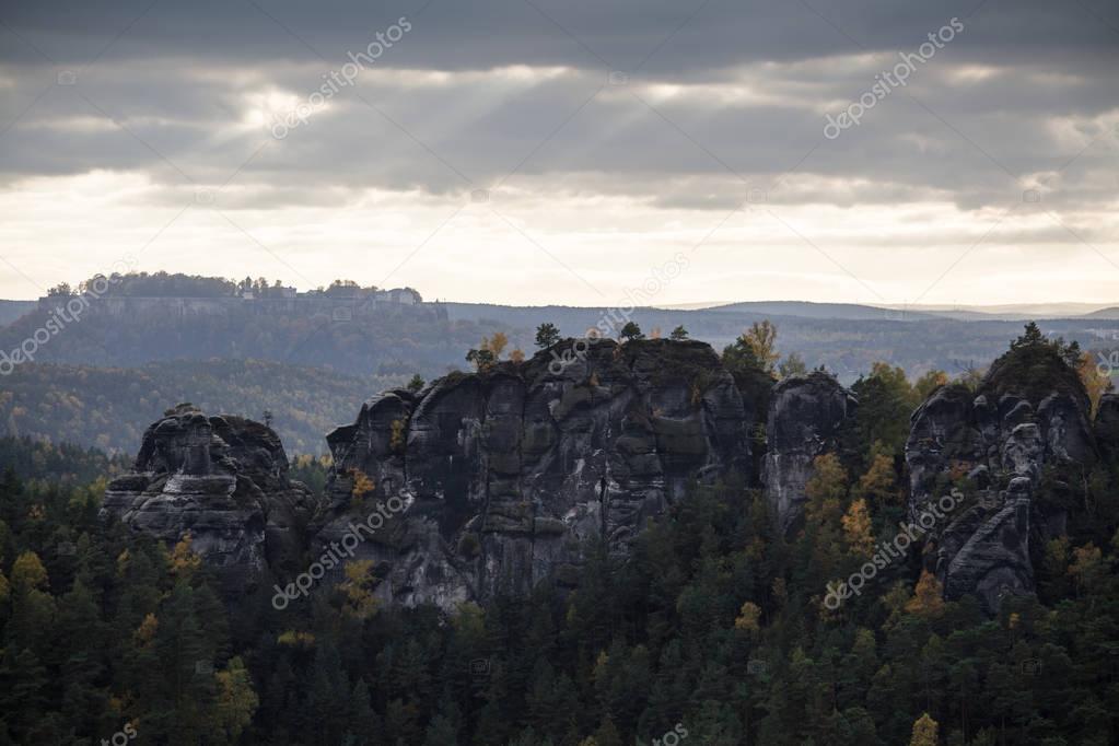 Autumn in german Mountains and Forests - Saxon Switzerland is a 