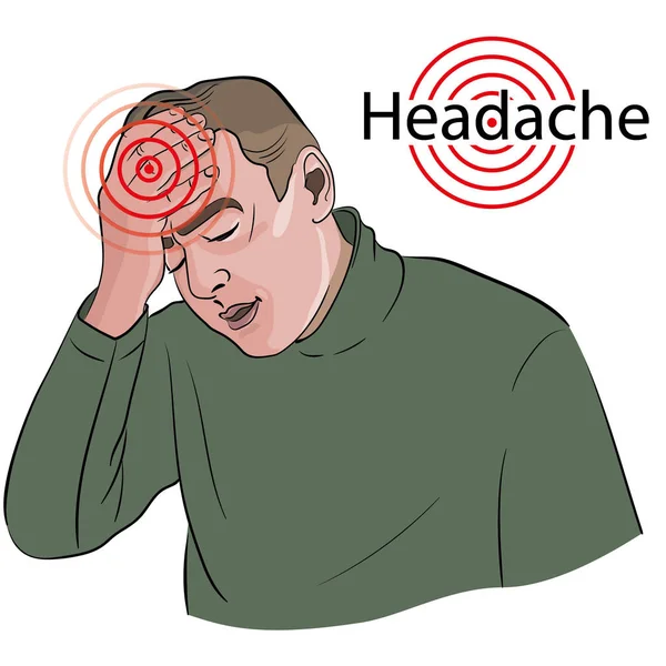 Az ember úgy érzi, hogy egy erős fejfájás — Stock Vector