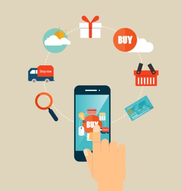 Online alışveriş. İş öğeleri ile iş kavramı. Vektör Il