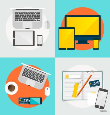 Online alışveriş. İş öğeleri ile iş kavramı. Vektör Il