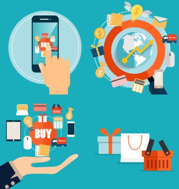 Online alışveriş. İş öğeleri ile iş kavramı. Vektör Il