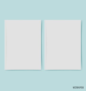 Katalog, dergi boş, sahte mavi arka plan üzerinde kitap. Vektör