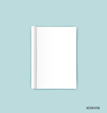 Katalog, dergi boş, sahte mavi arka plan üzerinde kitap. Vektör