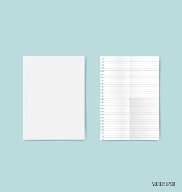 Katalog, dergi boş, sahte mavi arka plan üzerinde kitap. Vektör