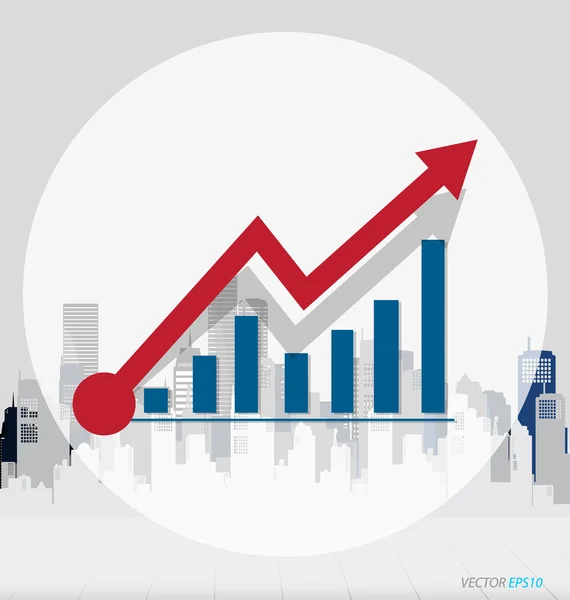 Grafico di crescita con sfondo di costruzione. Illustrazione vettoriale . — Vettoriale Stock