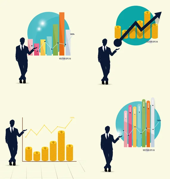 Businessman showing graph. Vector illustration. — Stock Vector