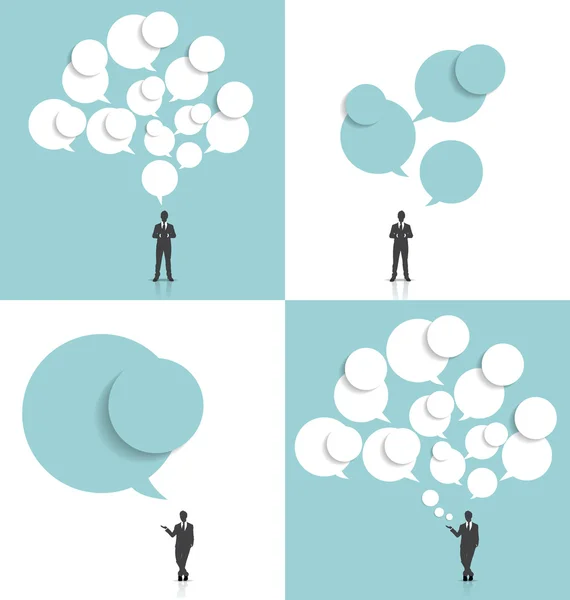 Businessman with cloud of bubble speech. Vector illustration.