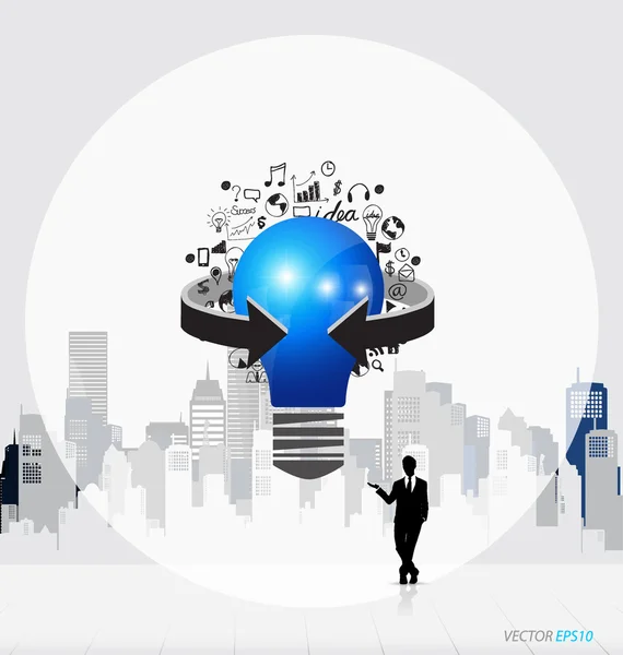 ビジネス人々 のシルエットとインスピレーションのコンセプトとして電球 — ストックベクタ