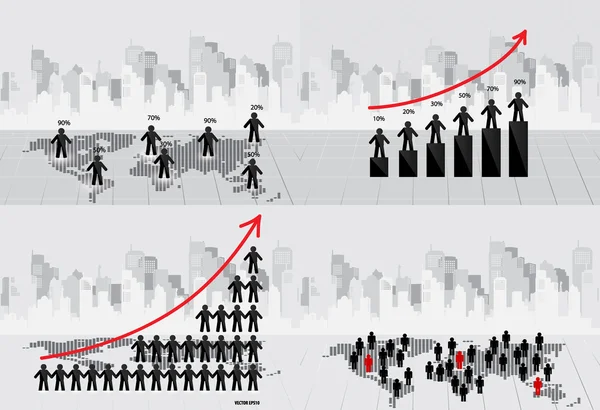 Geschäftskonzept mit Geschäftsmann, Grafik und modernem Gebäude bac — Stockvektor