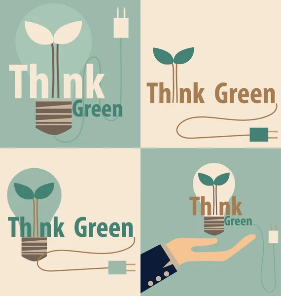 Думай о зеленом, экологическая концепция. Лампочка с деревом внутри. Вектор il — стоковый вектор