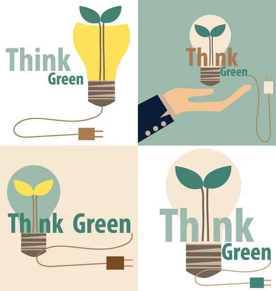 緑、エコの概念を考えます。ツリーの中で電球。il をベクトルします。 — ストックベクタ