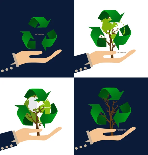 Σκέψου πράσινο, οικολογία έννοια. δέντρο με σύμβολο ανακύκλωσης, διανυσματικά μου — Διανυσματικό Αρχείο