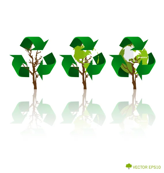 Pensez vert, concept d'écologie. Arbre avec symbole de recyclage, vecteur I — Image vectorielle