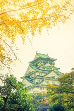 Japonya'nın Osaka Osaka Kalesi (filtre uygulanmış görüntü işlenen vintage e